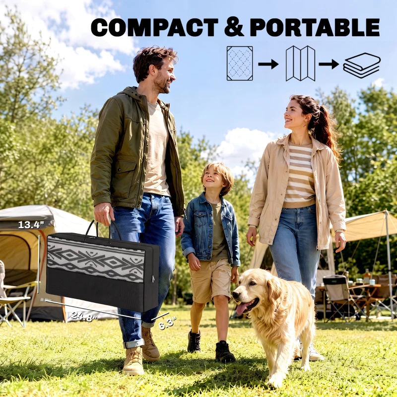 Outsunny Outdoor Rug Carpet with USB Lights Reversible Patio Rug with Carry Bag for Camping 10' x 8'