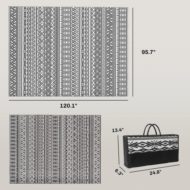 Outsunny Outdoor Rug Carpet with USB Lights Reversible Patio Rug with Carry Bag for Camping 10' x 8'