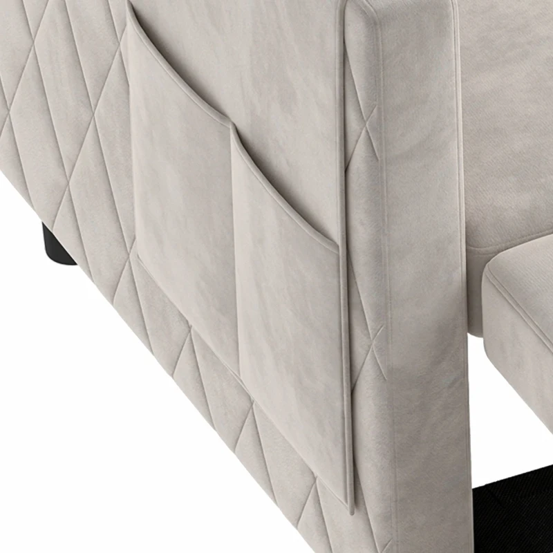 HOMCOM 52" Sofa Bed, Holland Velvet Loveseat Pull Out Sleeper Sofa with USB Ports, Adjustable Backrest, Side Pockets, Beige
