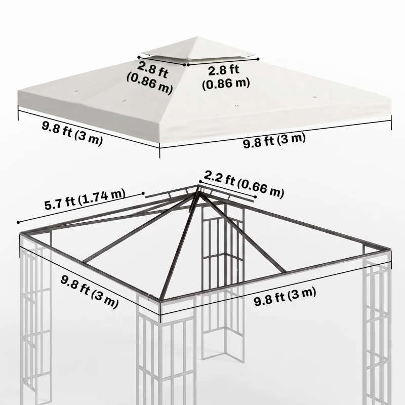 Outsunny 10' x 10' Square 2-Tier Gazebo Canopy Replacement Top Cover Outdoor Garden Sun Shade, Cream White