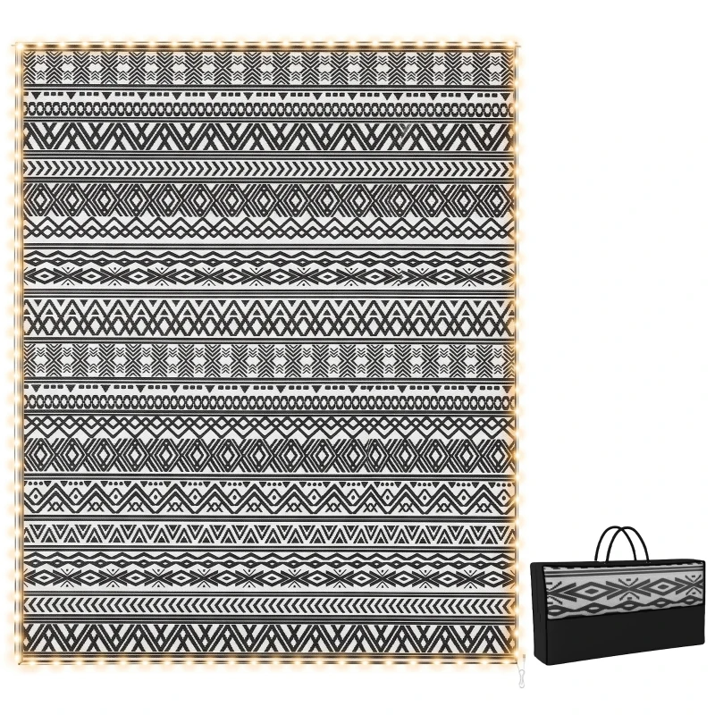 Outsunny Outdoor Rug Carpet with USB Lights Reversible Patio Rug with Carry Bag for Camping 10' x 8'