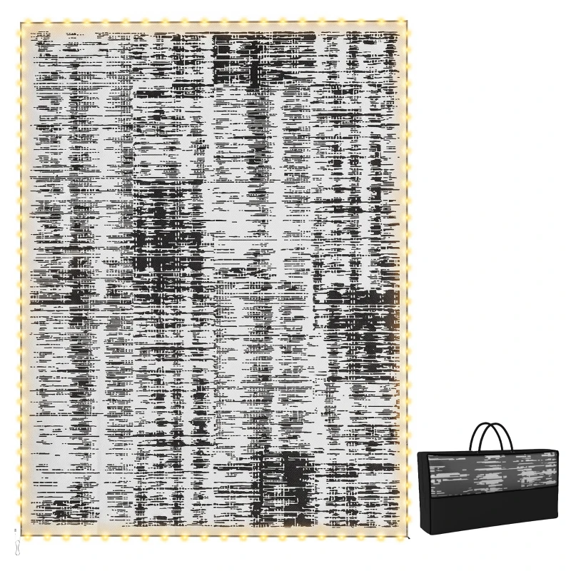 Outsunny Outdoor Rug Carpet Waterproof Camping with LED Lights, Carry Bag & Stakes, 12' x 9'