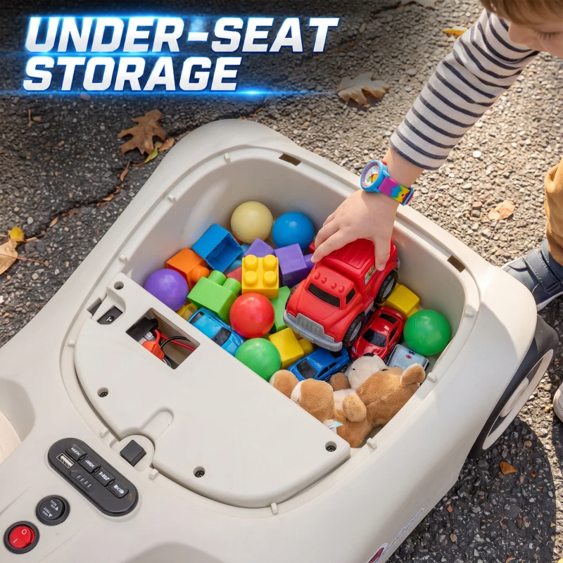 Qaba 12V Electric Wiggle Car with Convertible Steering Wheel Pull Handle, 2 Speed, Music, Lights for 3-5 Years, White