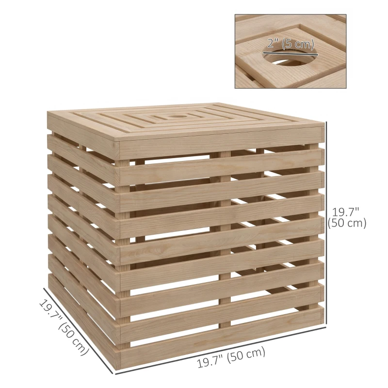 Outsunny 2-in-1 Outdoor Umbrella Base Storage Box Wooden Patio Side Table, Brown