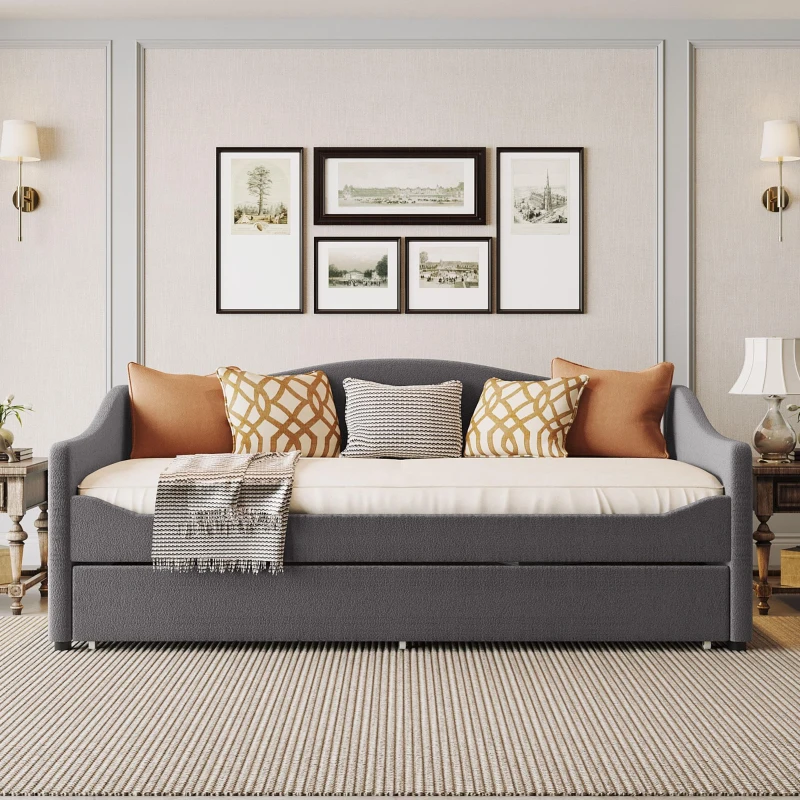 Space-Saving Upholstered Daybed with Twin Size Thurdle, Ideal Sofa Bed for Small Apartments, 79.5" L x 44" W x 33" H, Gray