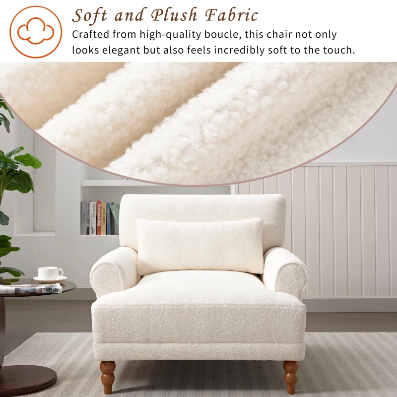 Luxurious Accent Chair with Circular Armrests and Ergonomic Lumbar Support, Cozy Lounger for Living Rooms, 36.5" L x 37.5" W x 32.5" H, Beige