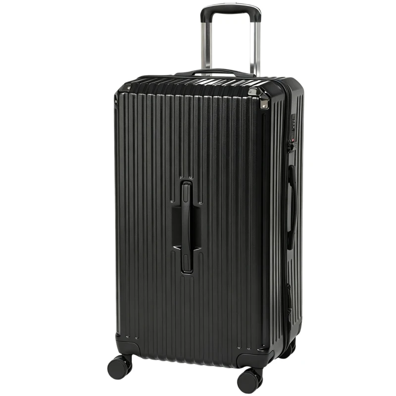 HOMCOM 28-Inch Checked Luggage, Hardside Suitcase with Cup Holder, Corner Protection, Double Spinner Wheels, TSA Lock, Black