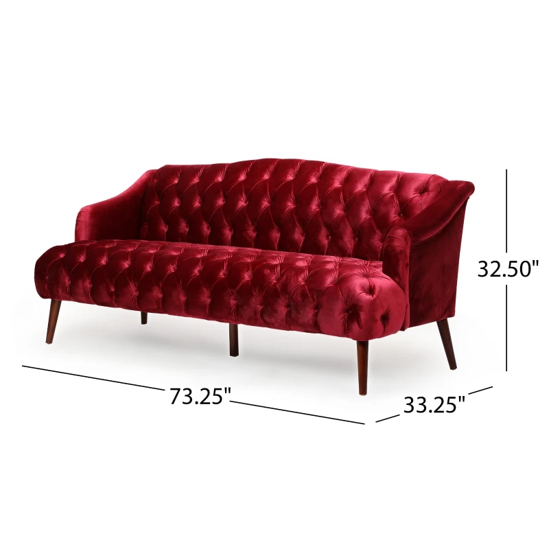 Stylish 3-Seater Sofa with Plush Accents and Smooth Upholstery, Contemporary Couch for Living Rooms, 73" L x 33" W x 32.5" H, Wine Red