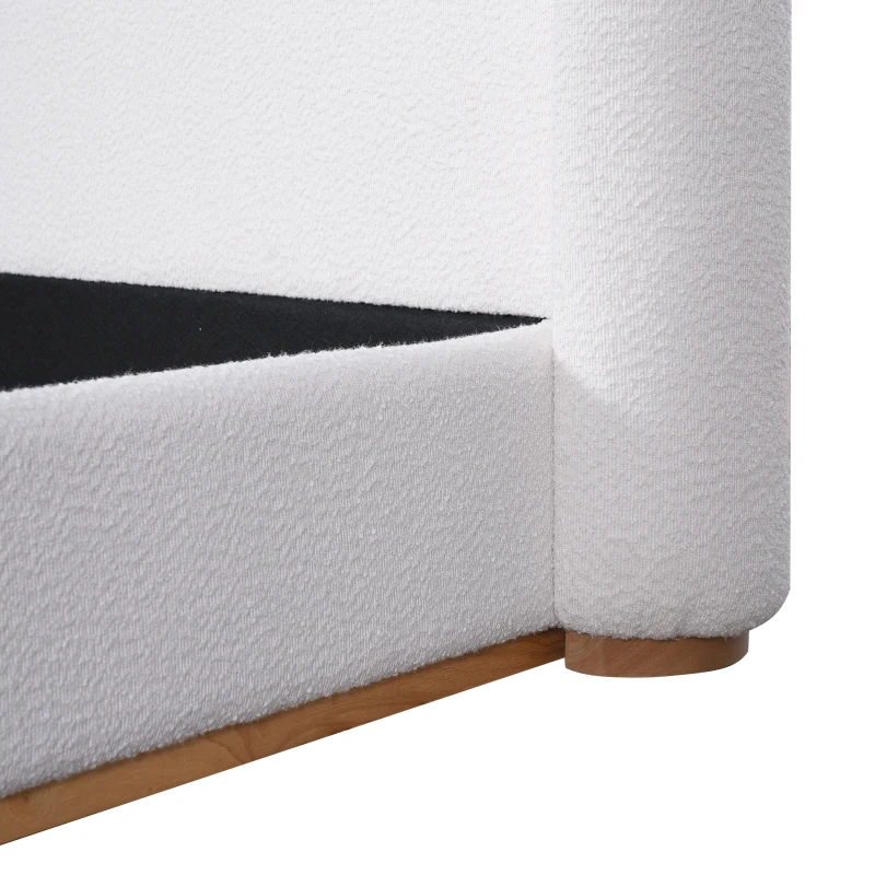 Modern Low-Profile King Bed Frame with Wingback Headboard, Soft Bouclé Sleeper Bed for Bedroom, 86'' L x 87'' W x 36.5'' H, White