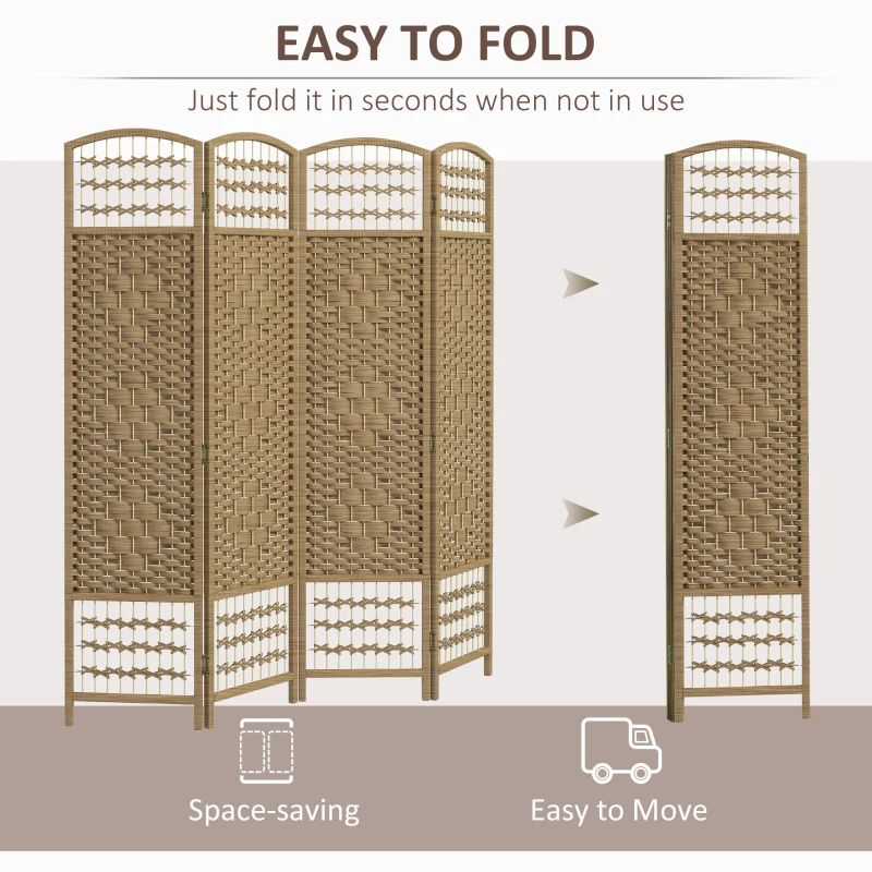 HOMCOM 4 Panel Folding Room Divider Portable Privacy Screen Wave Fiber Room Partition for Home Office Natural