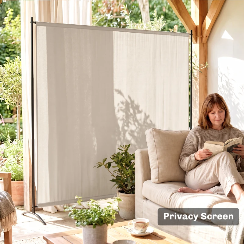 Outsunny Outdoor Privacy Screen, 5.9FT Tall Room Divider with UPF30+ Protection, Freestanding Privacy Panel, Beige