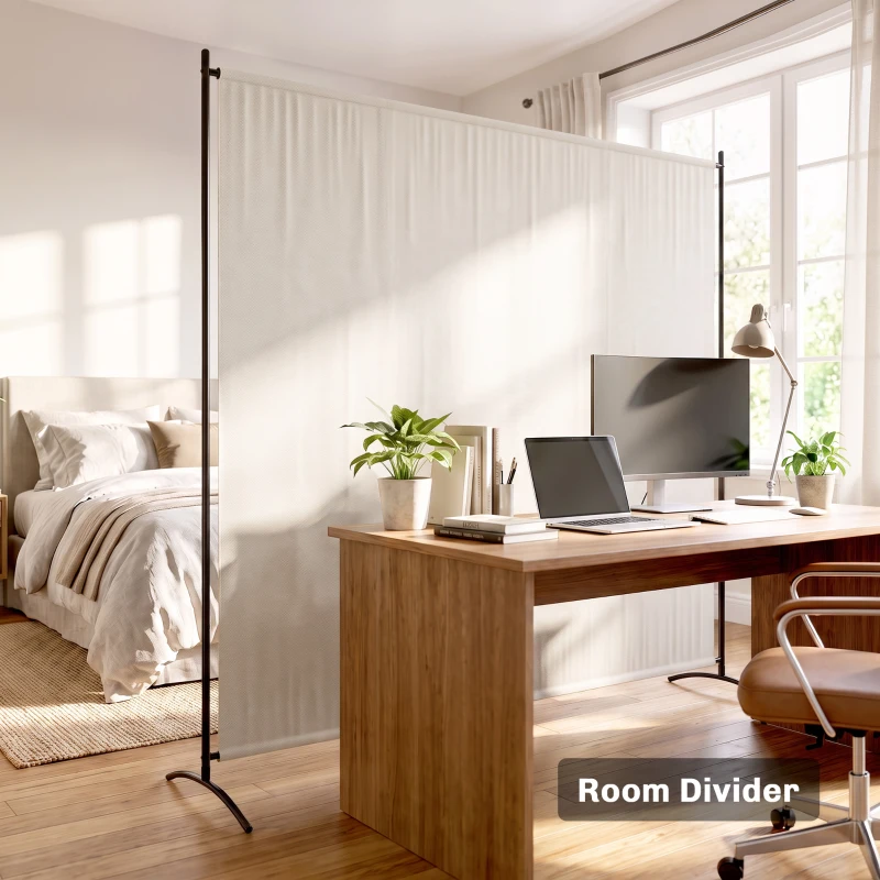 Outsunny Outdoor Privacy Screen, 5.9FT Tall Room Divider with UPF30+ Protection, Freestanding Privacy Panel, Beige