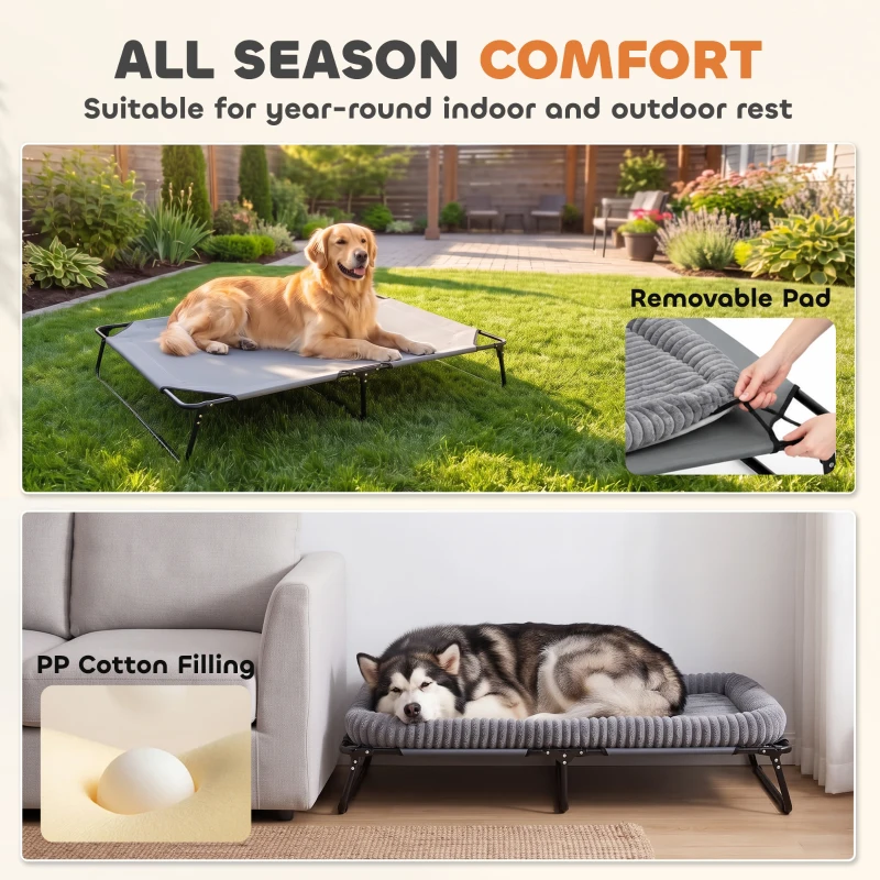 PawHut Elevated Dog Bed, Large Raised Outdoor Dog Bed with Removable Pad and Metal Frame, Portable Pet Cot for XL Breeds