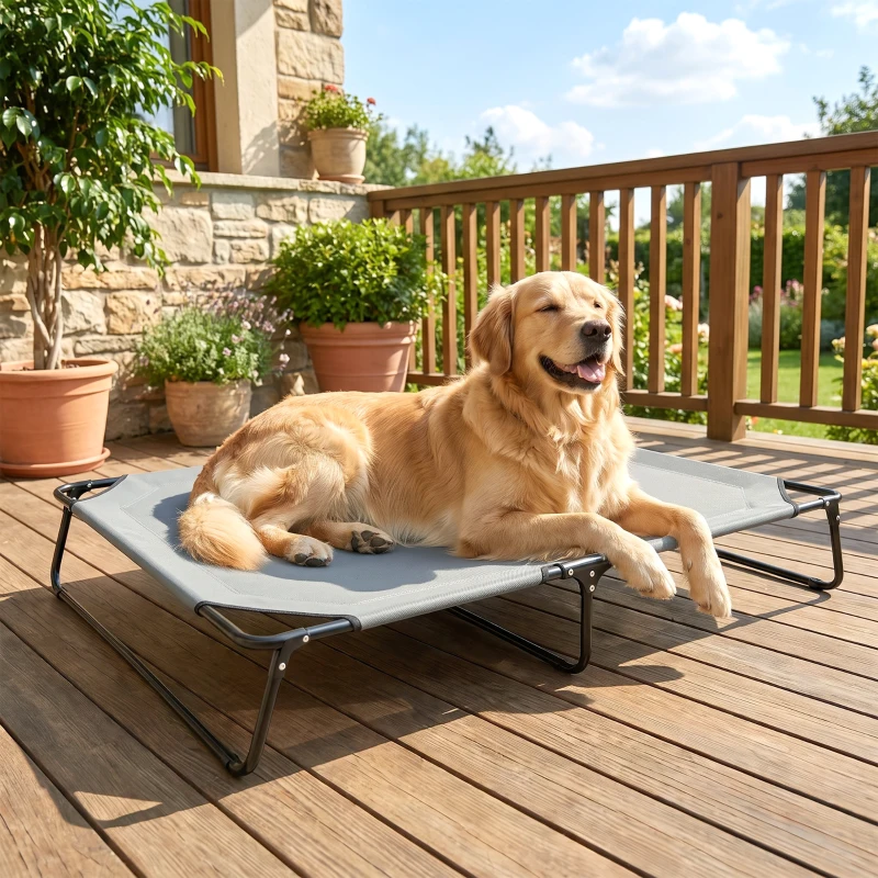 PawHut Elevated Dog Bed, Large Raised Outdoor Dog Bed with Removable Pad and Metal Frame, Portable Pet Cot for XL Breeds