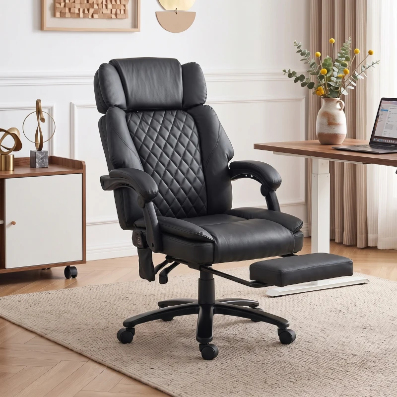 HOMCOM Massage Office Chair with Heat, 400lbs Heavy Duty Desk Chair with Adjustable Headrest, Reclining, Footrest, Black