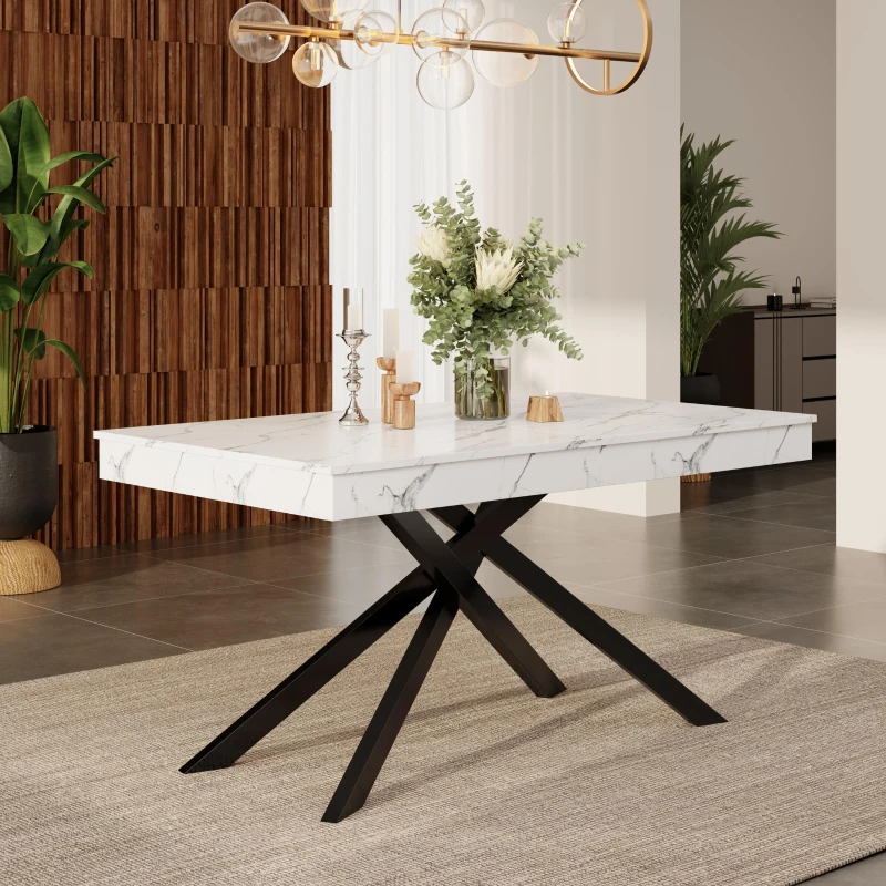 Modern Extendable Dining Table with Metal Cross Legs, Expandable Kitchen Table for Kitchen, 71'' L x 31.5'' W x 30'' H, White