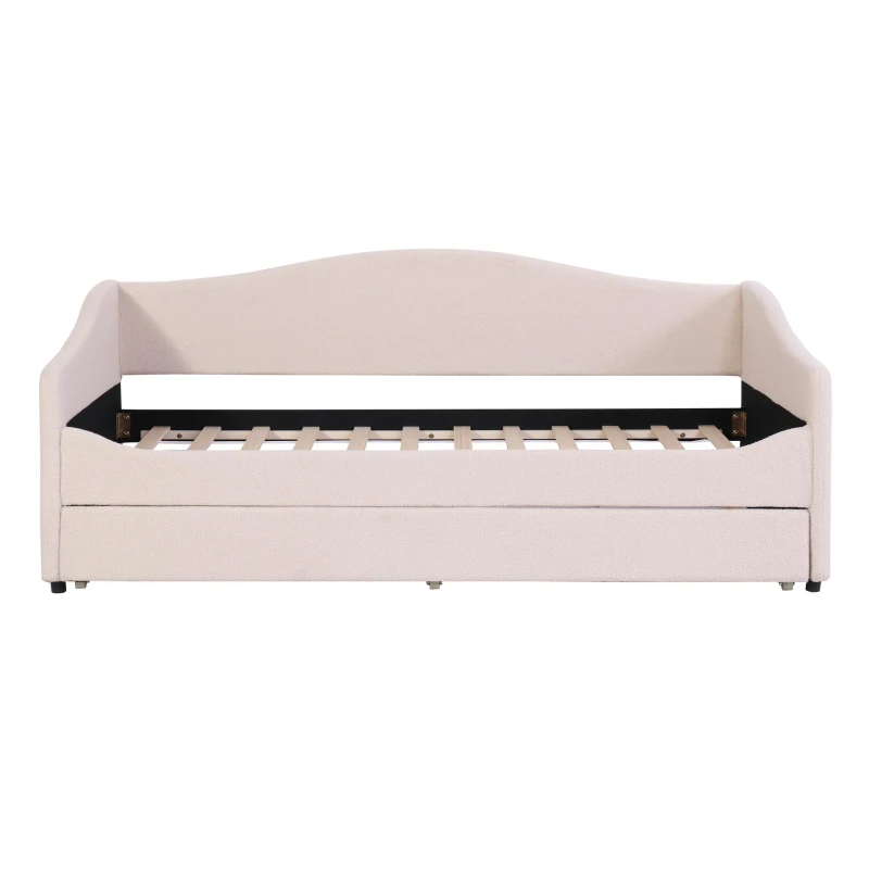 Space-Saving Upholstered Daybed with Twin Size Thurdle, Ideal Sofa Bed for Small Apartments, 79.5" L x 44" W x 33" H, Beige