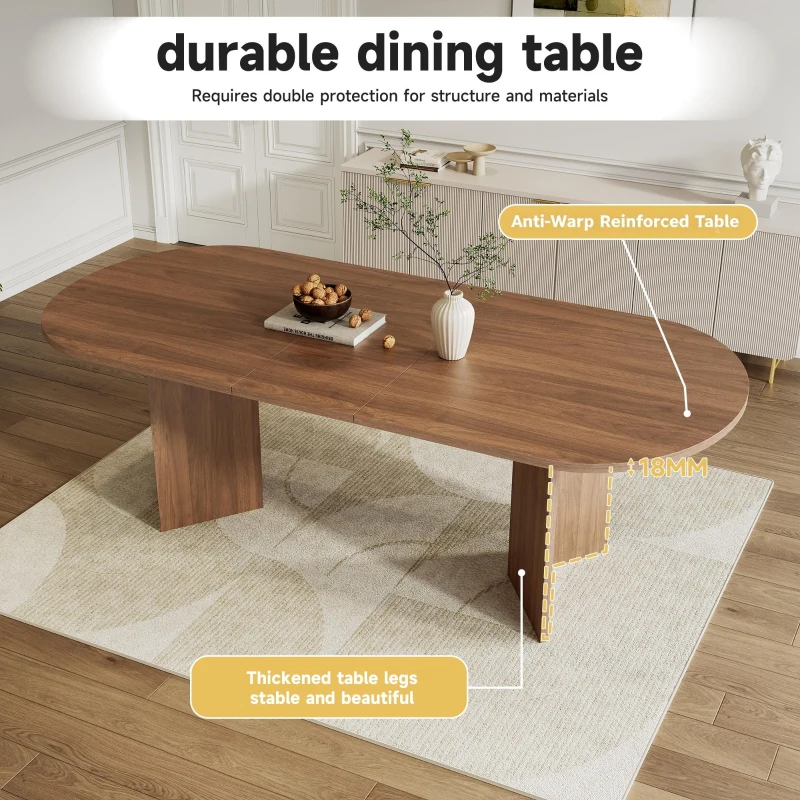 Modern Extendable Oval Dining Table with Dual-Pedestal Base, Expandable Wood Grain Kitchen Table for Kitchen, 79'' L x 35.5'' W x 29.5'' H, Walnut