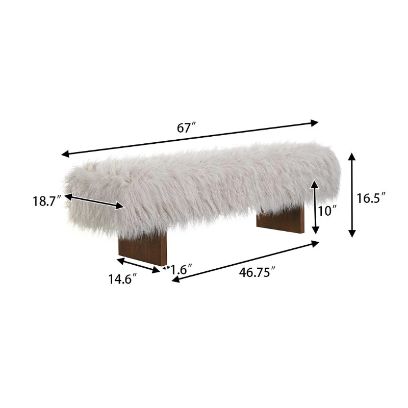 Modern Ultra-Plush Bench with Solid Rubberwood Legs, Extra-Long Accent Seat for Entryway, 67'' L x 18.5'' W x 16.5'' H, Beige+Brown