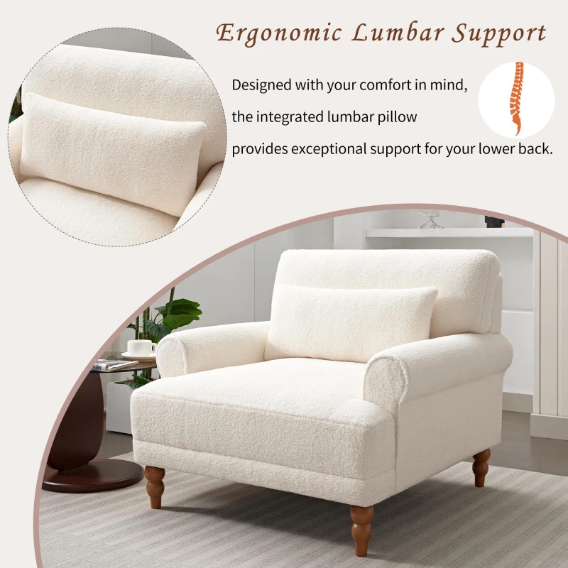 Luxurious Accent Chair with Circular Armrests and Ergonomic Lumbar Support, Cozy Lounger for Living Rooms, 36.5" L x 37.5" W x 32.5" H, Beige