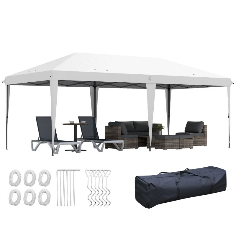 Outsunny 10' x 19.2' Outdoor Gazebo Pop Up Canopy Party Tent with Carrying Bag, White