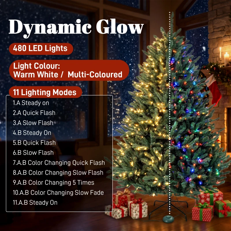 HOMCOM 6ft Prelit Christmas Tree, Colorado Blue Spruce, Easy Plug, Hinged Xmas Tree with Warm White & Multi-Colour LEDs