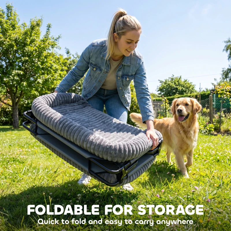 PawHut Elevated Dog Bed, Large Raised Outdoor Dog Bed with Removable Pad and Metal Frame, Portable Pet Cot for XL Breeds