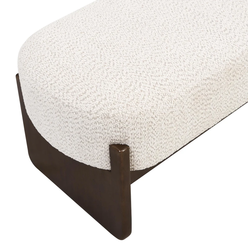 Elegant Bouclé Ottoman Bench with Dark Rubberwood Legs, Soft Rectangular Footrest for Living Room, 64'' L x 18.5'' W x 18.5'' H, Beige+Brown
