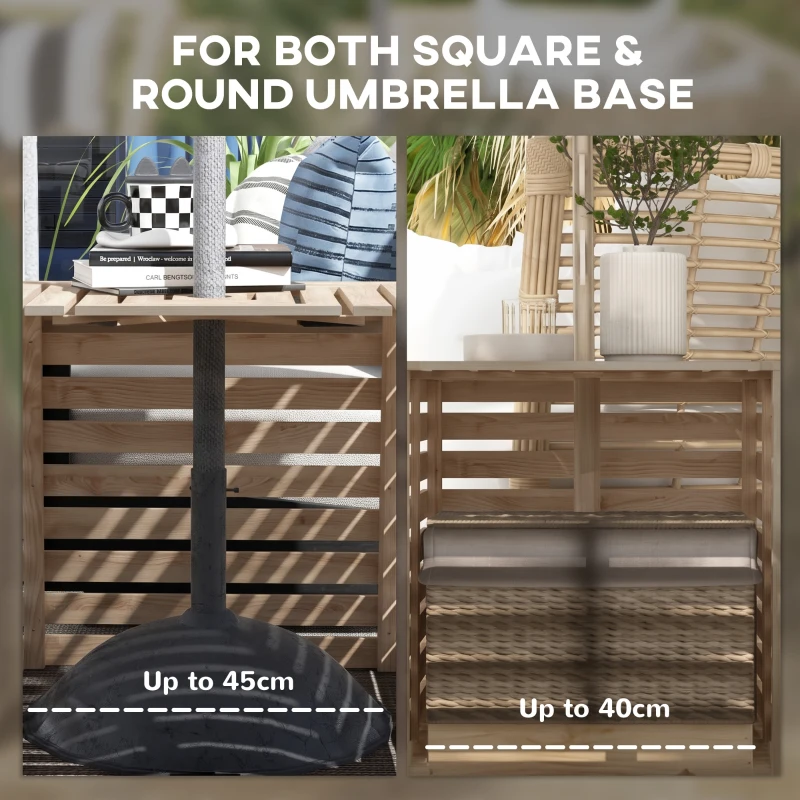 Outsunny 2-in-1 Outdoor Umbrella Base Storage Box, Wooden Patio Coffee Table, Brown