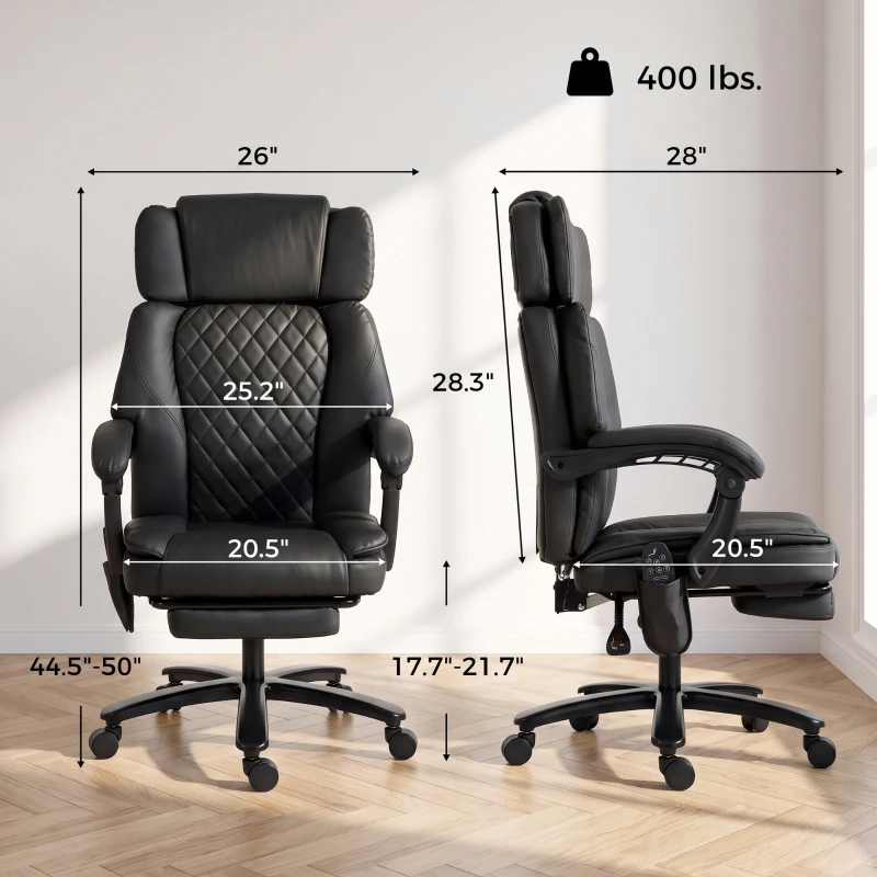HOMCOM Massage Office Chair with Heat, 400lbs Heavy Duty Desk Chair with Adjustable Headrest, Reclining, Footrest, Black