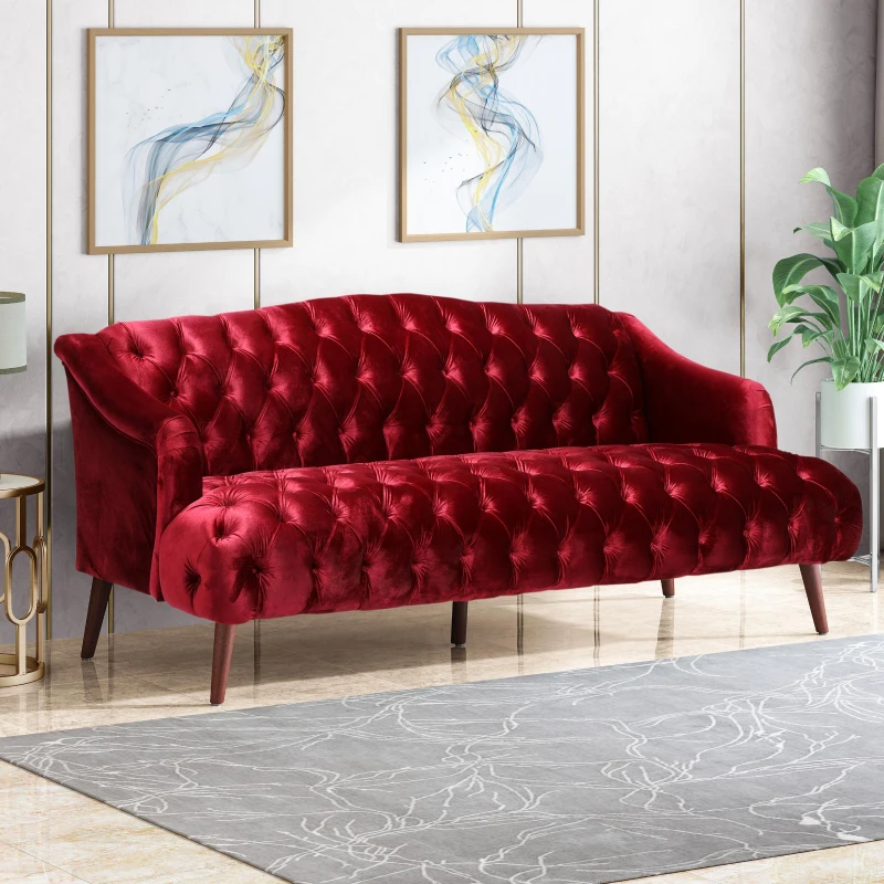 Stylish 3-Seater Sofa with Plush Accents and Smooth Upholstery, Contemporary Couch for Living Rooms, 73" L x 33" W x 32.5" H, Wine Red