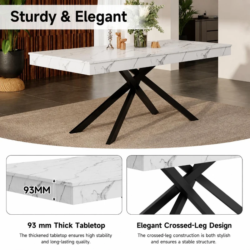 Modern Extendable Dining Table with Metal Cross Legs, Expandable Kitchen Table for Kitchen, 71'' L x 31.5'' W x 30'' H, White