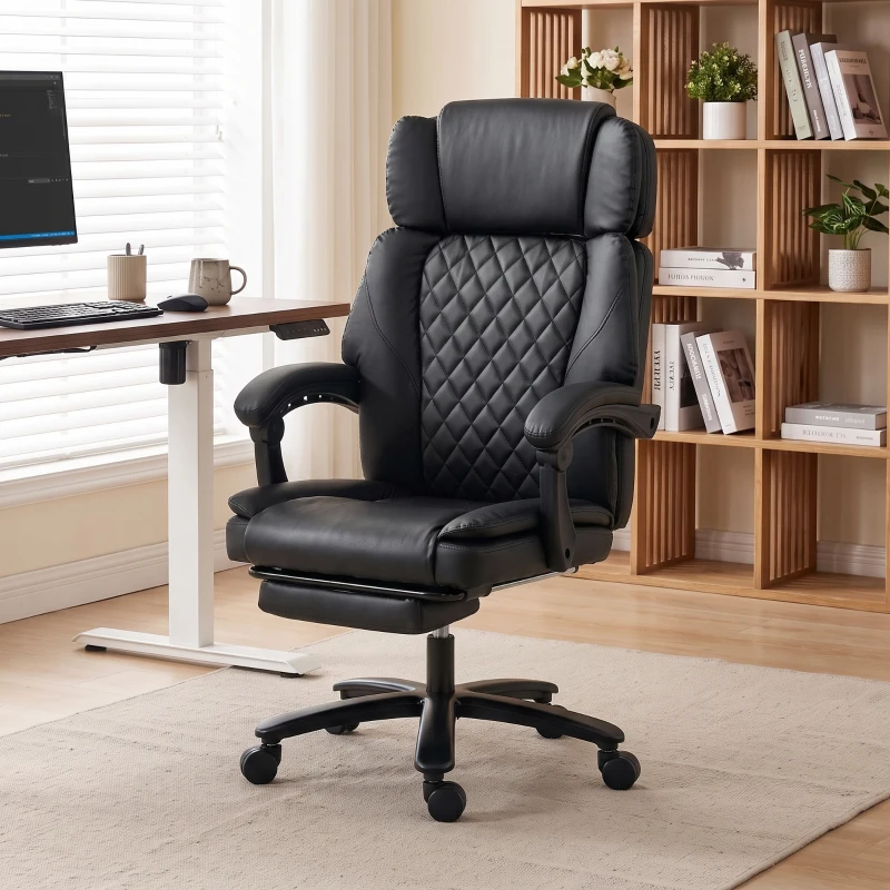 HOMCOM Massage Office Chair with Heat, 400lbs Heavy Duty Desk Chair with Adjustable Headrest, Reclining, Footrest, Black