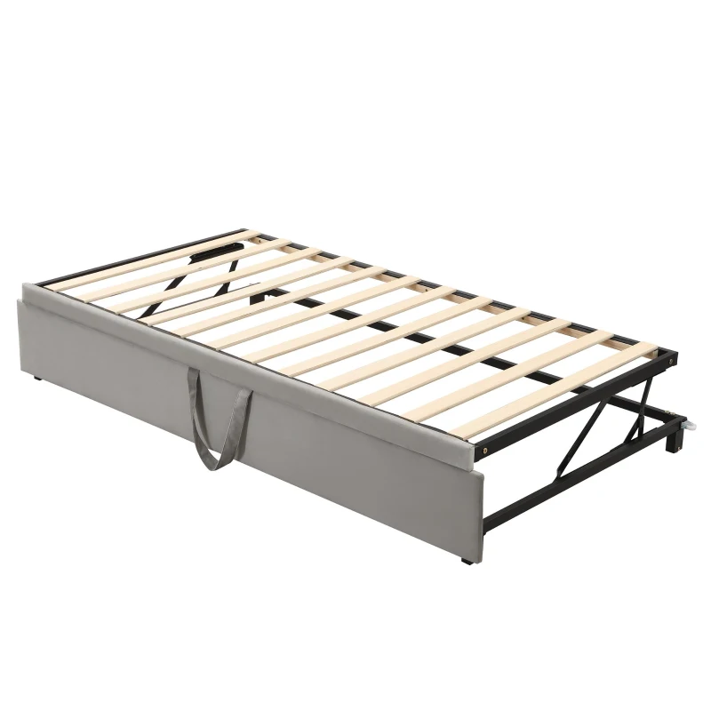Practical Twin Upholstered Daybed with Pop-Up Trundle, Perfect Sofa Bed for Guest Rooms and Kids Rooms, 82" L x 81.5" W x 33" H, Gray