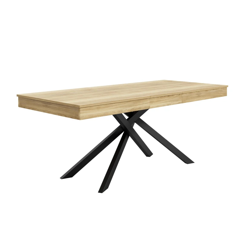 Modern Extendable Dining Table with Metal Cross Legs, Expandable Kitchen Table for Kitchen, 71'' L x 31.5'' W x 30'' H, Oak