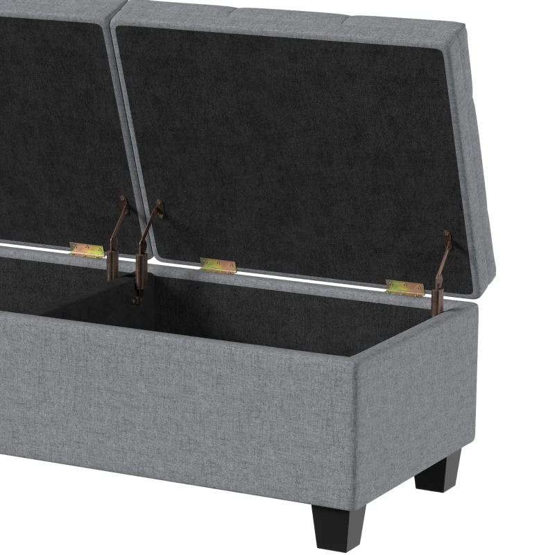 HOMCOM 51.2" Storage Ottoman Bench, End of Bed Bench with 2 Compartments, Dual Lift Lids, Dark Grey