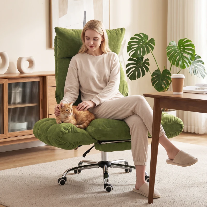 HOMCOM Criss Cross Office Chair with Flip-Up Armrests, Wide Seat, Reclining Cross Legged Desk Chair with Footrest, Green