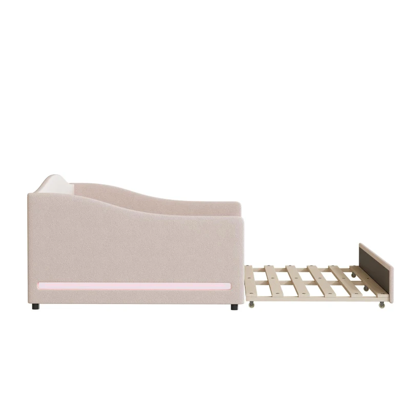 Cozy Full Size Upholstered Daybed with Twin Trundle, Ideal Sofa Bed for Overnight Guests, 79.5" L x 58.5" W x 33" H, Beige