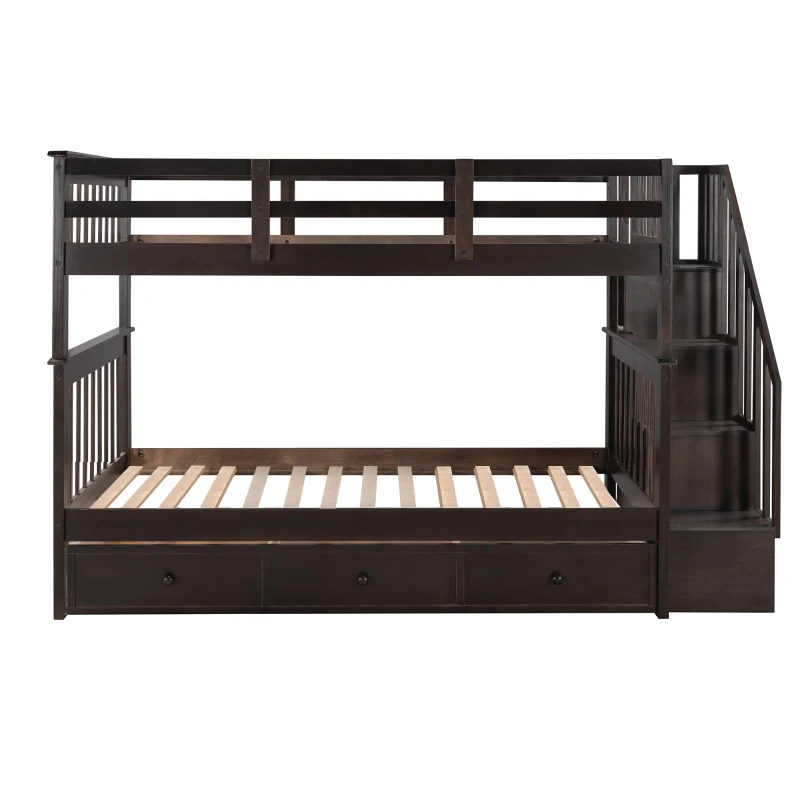 Practical Twin-Over-Twin Bunk Bed with Staircase Storage, Ideal Convertible Bunk Bed for Dorms, Children Bedrooms, 94" L x 42.5" W x 62" H, Espresso