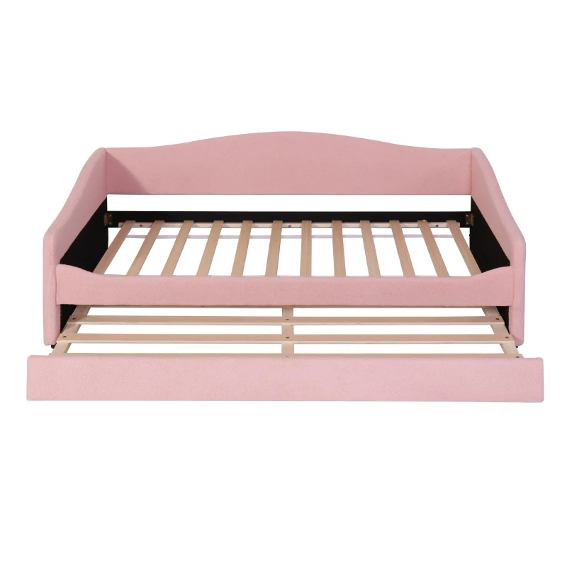 Space-Saving Upholstered Daybed with Twin Size Thurdle, Ideal Sofa Bed for Small Apartments, 79.5" L x 44" W x 33" H, Pink