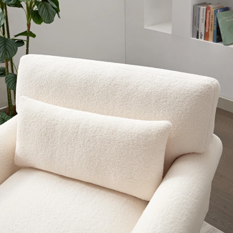 Luxurious Accent Chair with Circular Armrests and Ergonomic Lumbar Support, Cozy Lounger for Living Rooms, 36.5" L x 37.5" W x 32.5" H, Beige