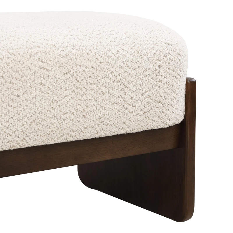 Elegant Bouclé Ottoman Bench with Dark Rubberwood Legs, Soft Rectangular Footrest for Living Room, 64'' L x 18.5'' W x 18.5'' H, Beige+Brown