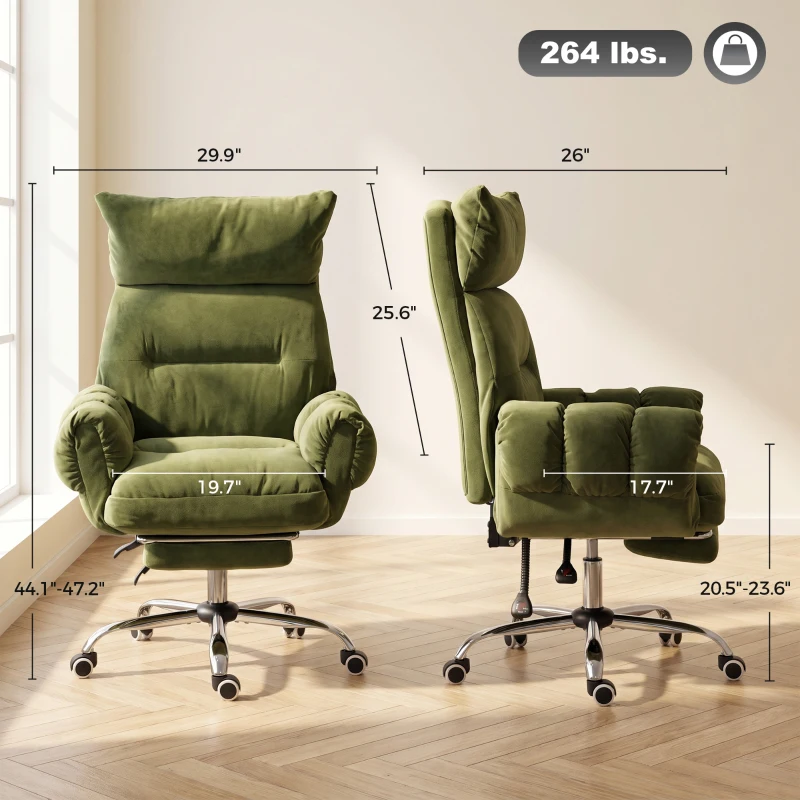 HOMCOM Criss Cross Office Chair with Flip-Up Armrests, Wide Seat, Reclining Cross Legged Desk Chair with Footrest, Green