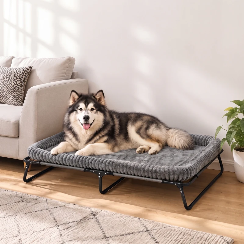 PawHut Elevated Dog Bed, Large Raised Outdoor Dog Bed with Removable Pad and Metal Frame, Portable Pet Cot for XL Breeds
