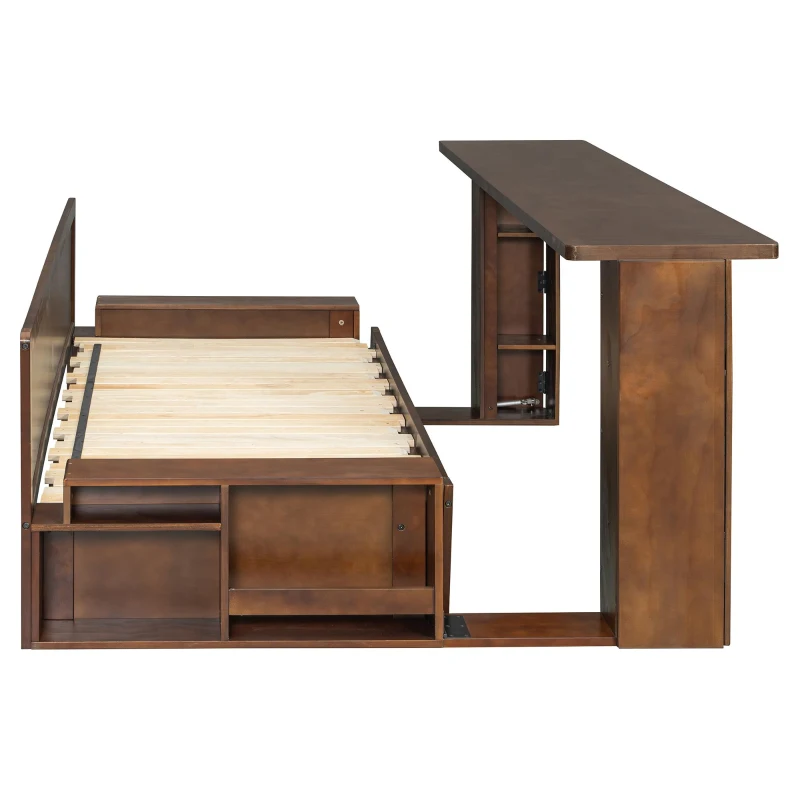 Modern Daybed with Removable Desk and Bottom Drawer, Multi-Functional Sofa Bed for Compact Apartments, 82" L x 71.5" W x 25.5" H, Espresso