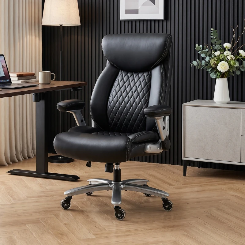 HOMCOM Ergonomic Office Chair with Inflatable Lumbar Support, 600 lbs, Heavy Duty Desk Chair, BIFMA, Headrest, Flip-Up Arms