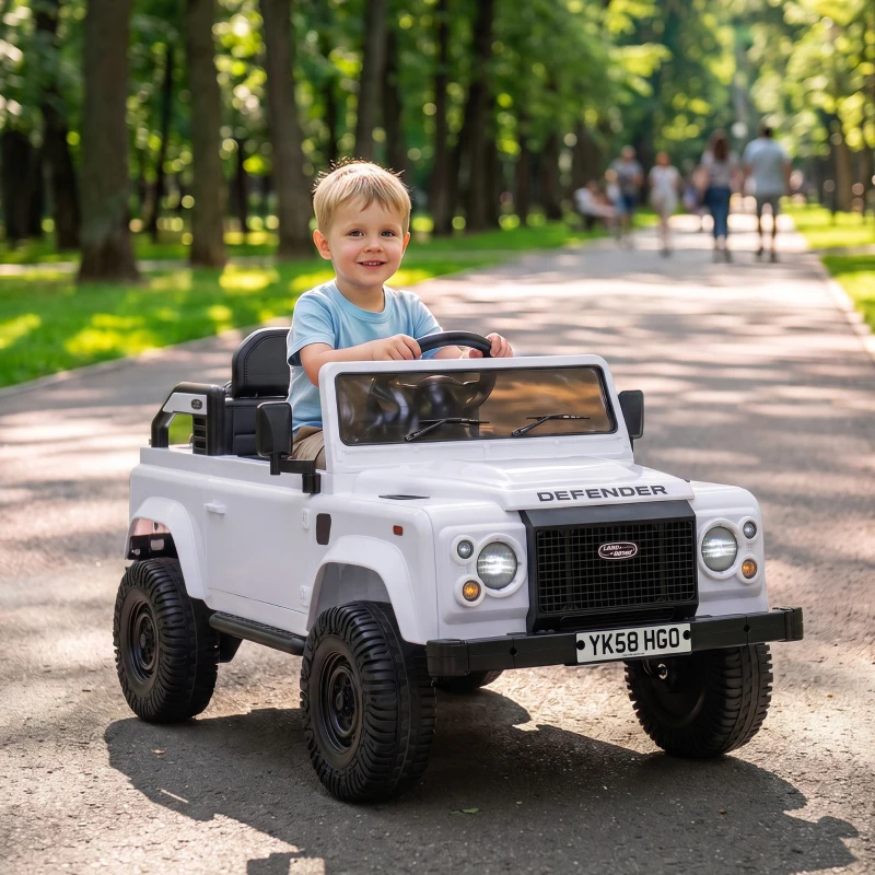 Qaba 12V Electric Car for Kids 3+ Years, Licensed Land Rover Defender Toddler Ride on Car w/ Remote Control, White