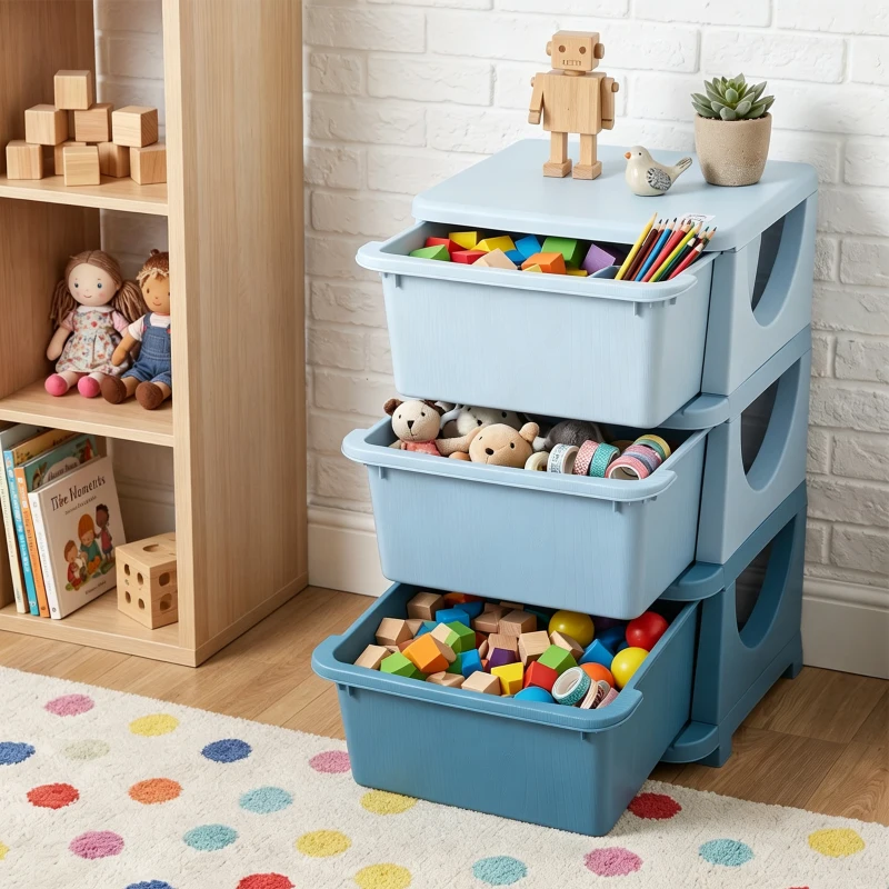 Qaba 3 Tier Kids Storage Unit, Toy Organizers and Storage with 3 Drawer for Bedroom Nursery Living Room for Boys Girls, Blue