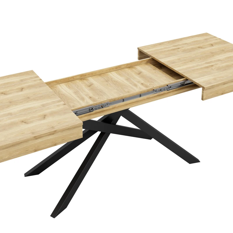 Modern Extendable Dining Table with Metal Cross Legs, Expandable Kitchen Table for Kitchen, 71'' L x 31.5'' W x 30'' H, Oak