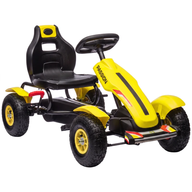 Aosom Kids Pedal Go Kart, Outdoor Ride on Toys with Adjustable Seat, Sharp Handling, Handbrake, 4 Non-Slip Rubber Wheels for Boys & Girls Aged 5-12 Years Old, Yellow